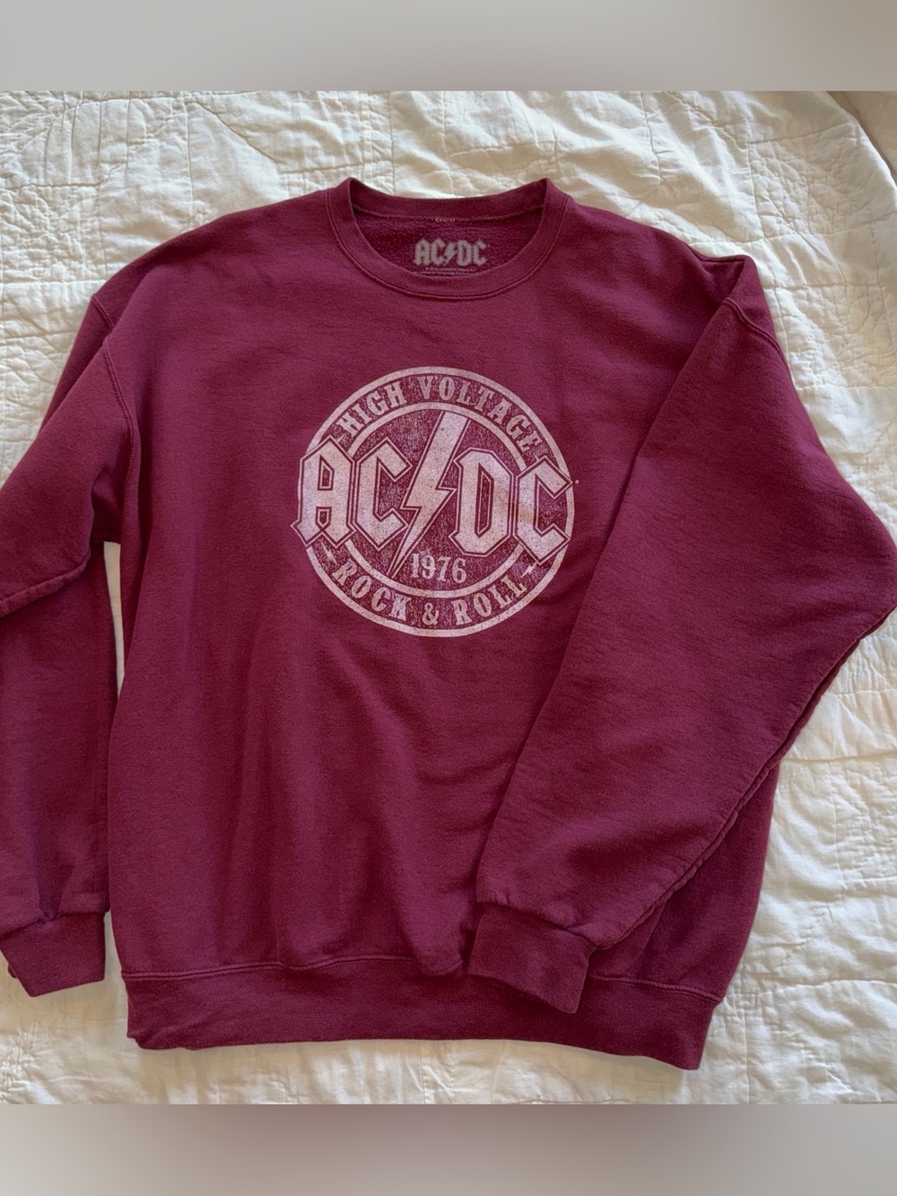 AC/DC Burgundy Crewneck Sweatshirt with Vintage Logo